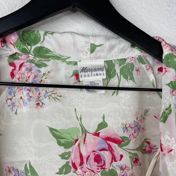 Vintage Maryann’s Boutique Peignoir Robe & Gown White Sz S Floral Satin Romantic - Picture 7 of 16